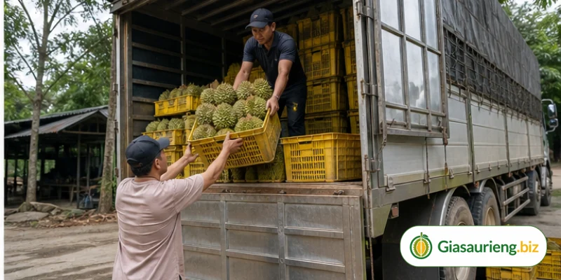 Kiểm hàng và phân loại khi theo dõi xuất khẩu sầu riêng sang Trung Quốc