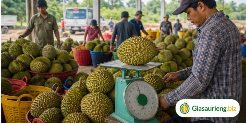 Kiểm hàng và phân loại khi theo dõi dự báo giá sầu riêng