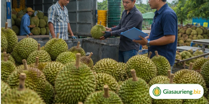 Kiểm hàng và phân loại khi theo dõi giá sầu riêng Ri6 theo chất lượng