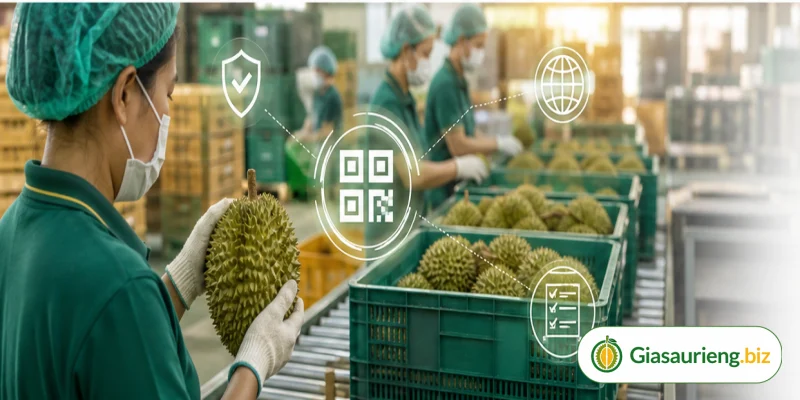 Nhà vườn và thương lái đánh giá chất lượng sầu riêng trước khi giao dịch