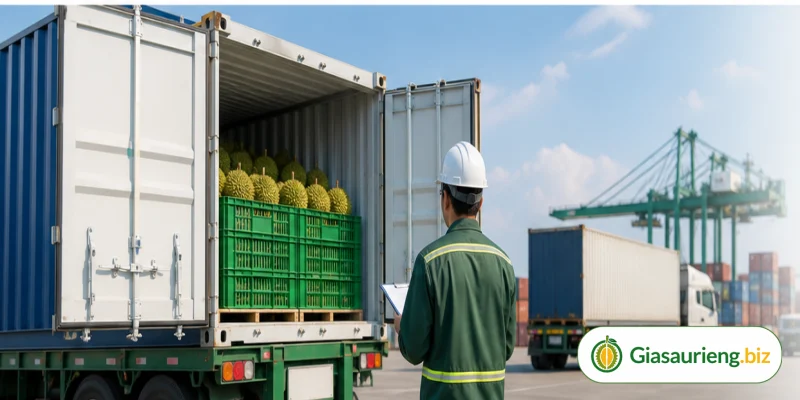 Nhà vườn và thương lái đánh giá chất lượng sầu riêng trước khi giao dịch
