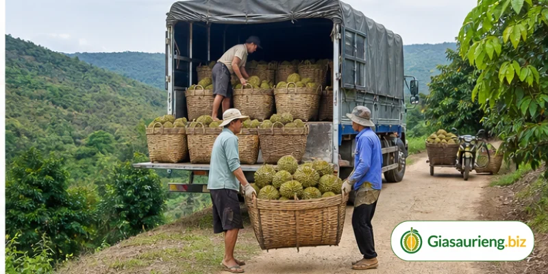 Kiểm hàng và phân loại khi theo dõi thời tiết ảnh hưởng giá sầu riêng