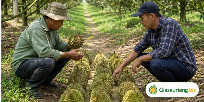 Kiểm hàng và phân loại khi theo dõi tiêu chuẩn chất lượng sầu riêng xuất khẩu